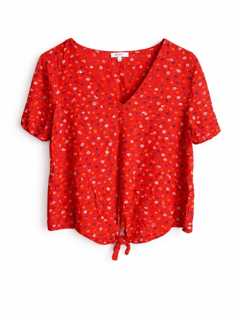 Madewell Red Floral Tie Front Blouse Medium Boho Summer Top